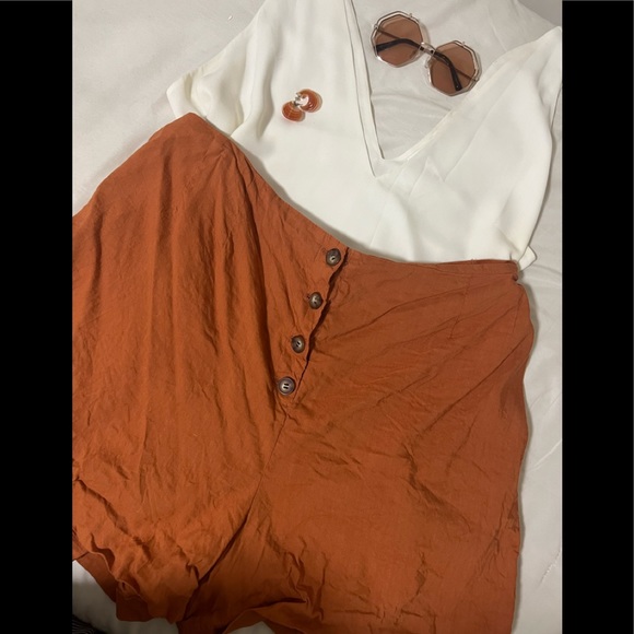 Leith Plus size orange rust linen shorts - Picture 1 of 4
